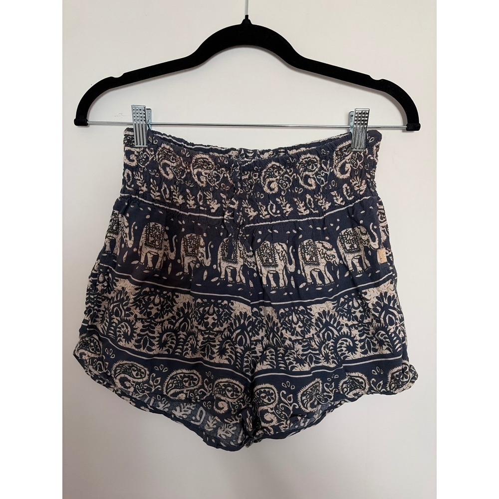 Paradise‎ Island Pi Yoga Shorts Womens XS Blue Excellent Elephant Boho Smocked